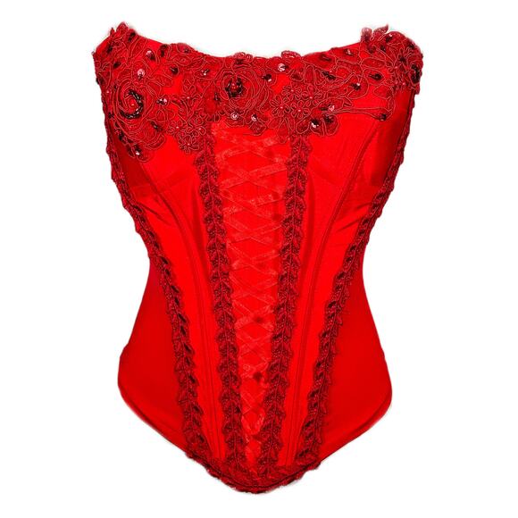 La Femme Paris Vintage Corset Top Red Sz 4 Vampire Goth Masquerade - Picture 1 of 8